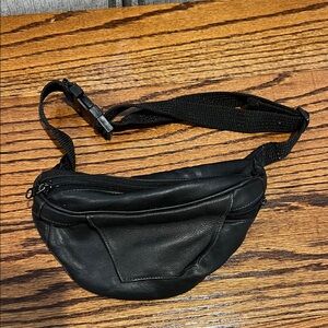 Vintage Black Leather Waist Bag Fanny Pack